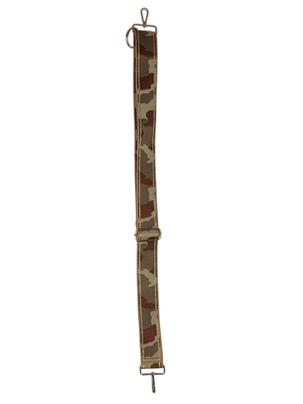 AhDorned Adjustable Brown & Tan Camo Bag Strap With Gold Hardwear